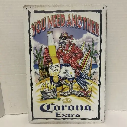 Corona extra parrot beer sign tin metal poster beach retro mancave-Aluminum-tin sign