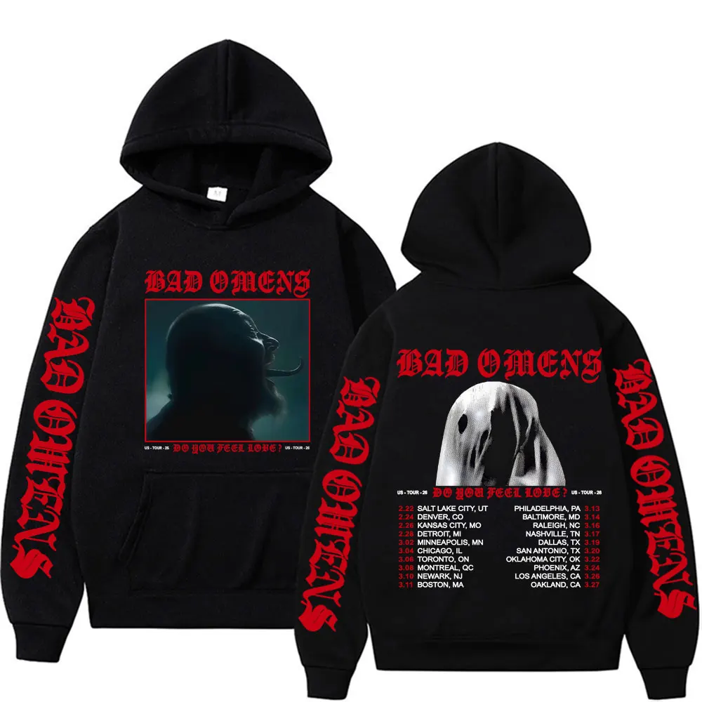 

Толстовки с графическим принтом Bad Omens Do You Feel Love Tour 2026 для мужчин и женщин, уличные толстовки в стиле Харадзюку, осенне-зимние уютные флисовые толстовки