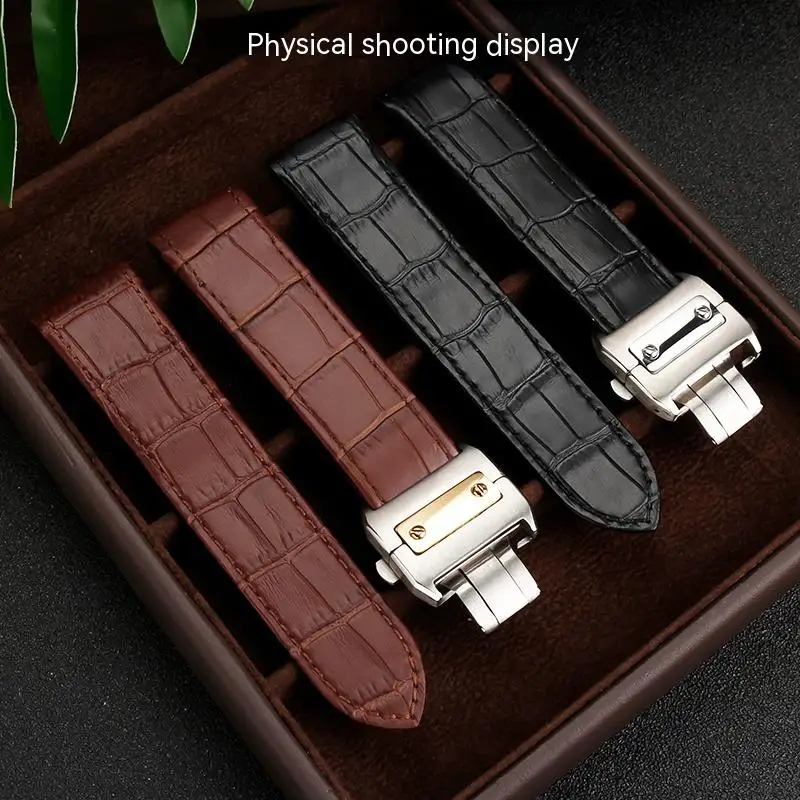 Special Genuine Leather Watch Strap For Cartier Santos 100  W20073X8 W20112Y1 Cowhide Leather Watch Band 20 23mm Folding Buckle