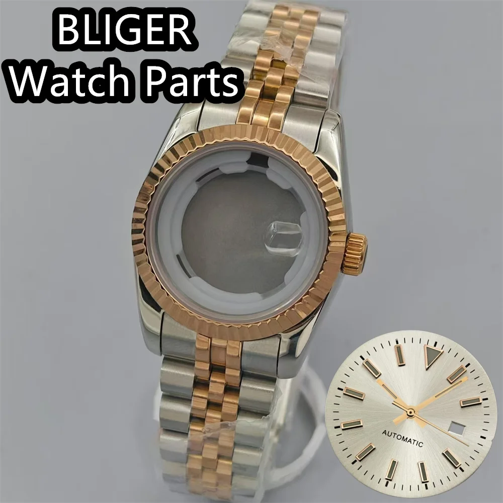 BLIGER 31mm High Quality Women's Case With Roman Diamond Index Dial Sapphire Glass Stainless Steel Strap Fit NH05 Movement