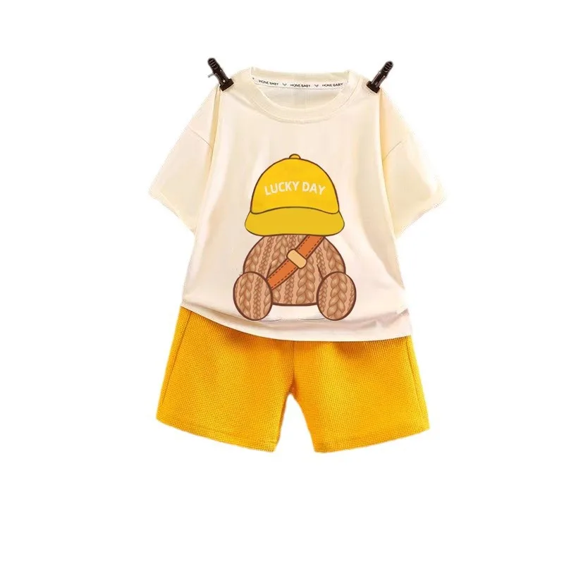 Summer Baby Boy Clothes Set Kid Girl Tshirts and Shorts 2 Pieces Suit Children Short Sleeve Cartoon Bear Top Bottom Outfits