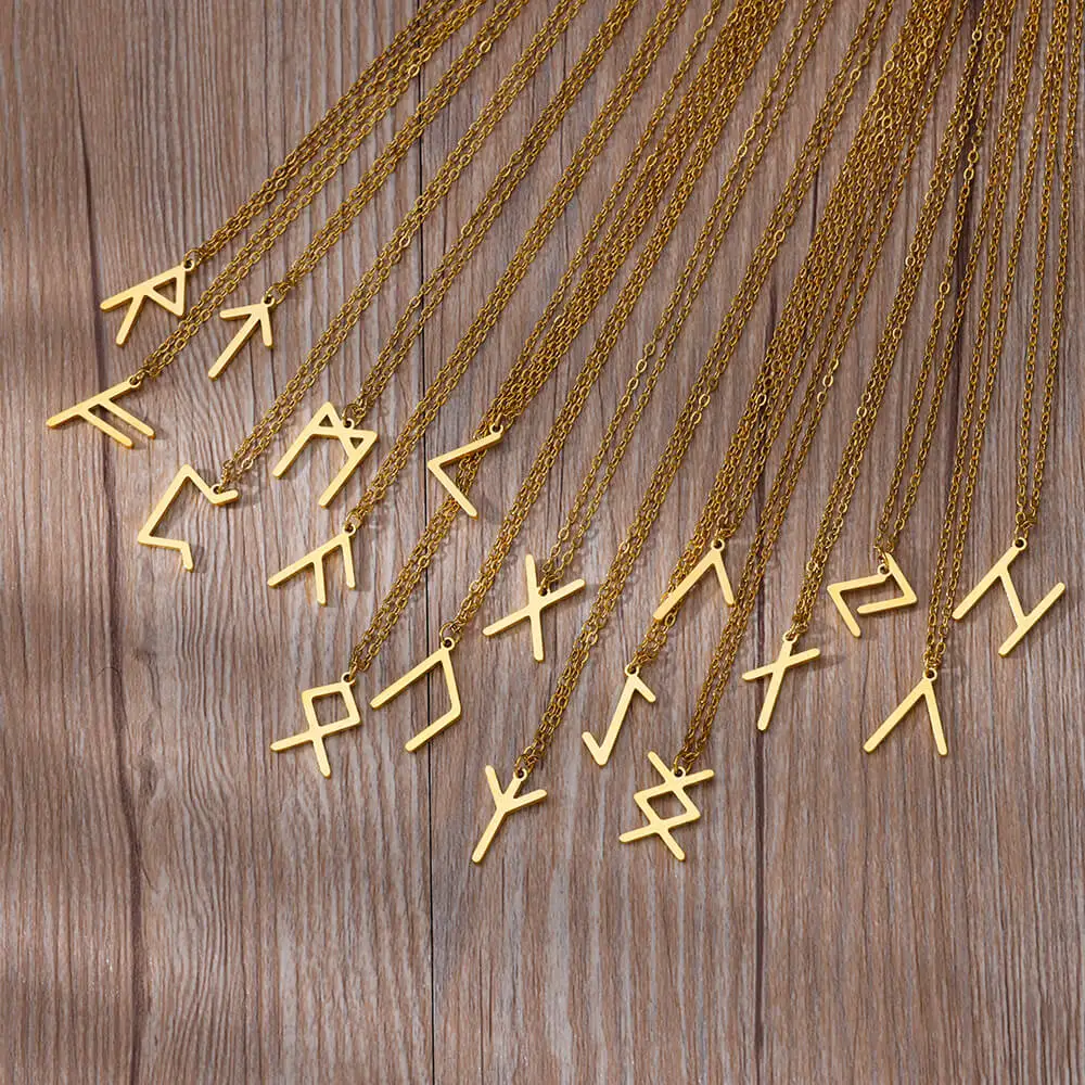 Norse Runic Pendant Viking Rune Layering Necklace Women Dainty Minimalist Nordic Gift Women Elder Futhark Runes Charm Jewelry