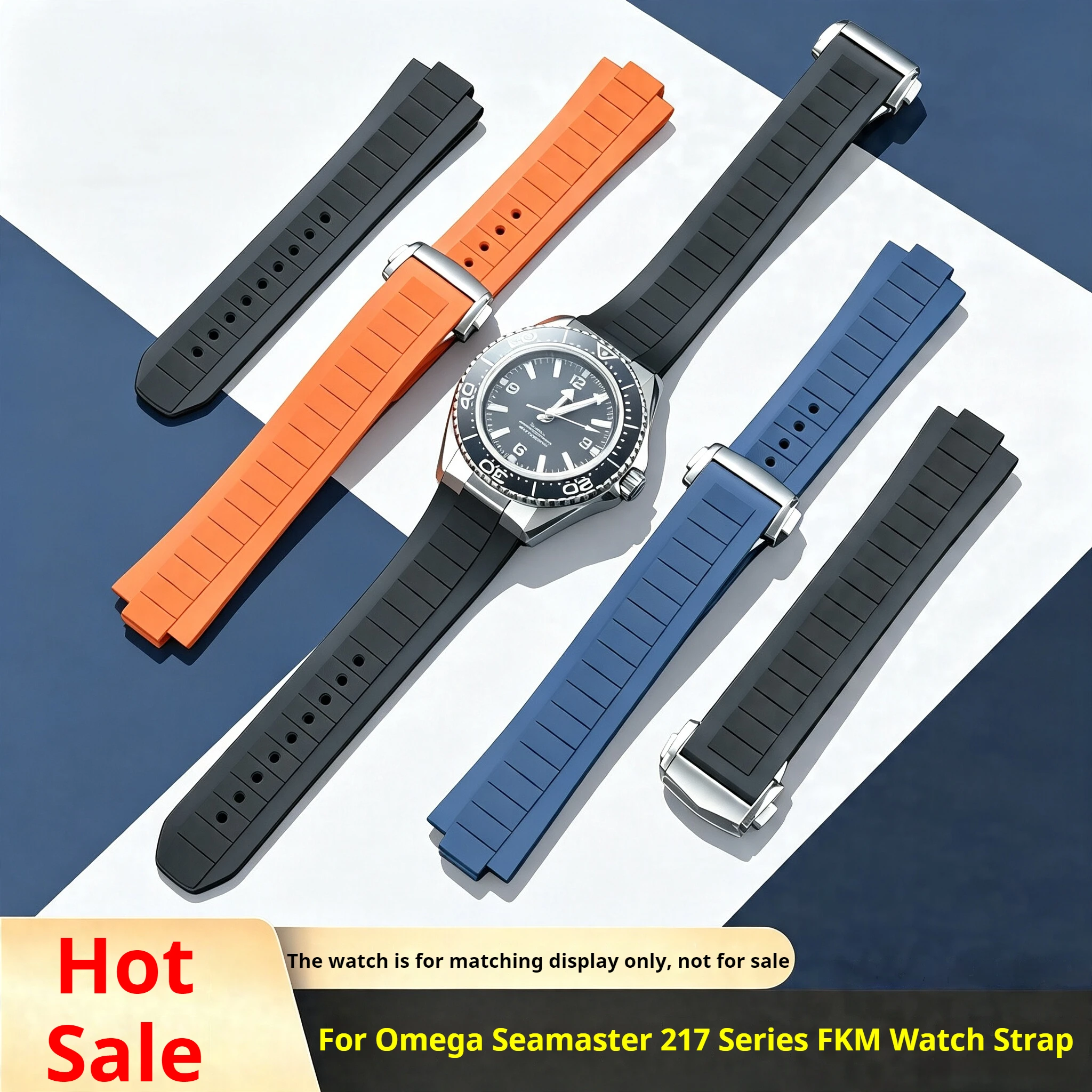 For Omega Seamaster 600 217.32  217.30 Diving Fluororubber Watch Strap Omgea 21732 FKM Sports Watch Band Folding BuckleWristband