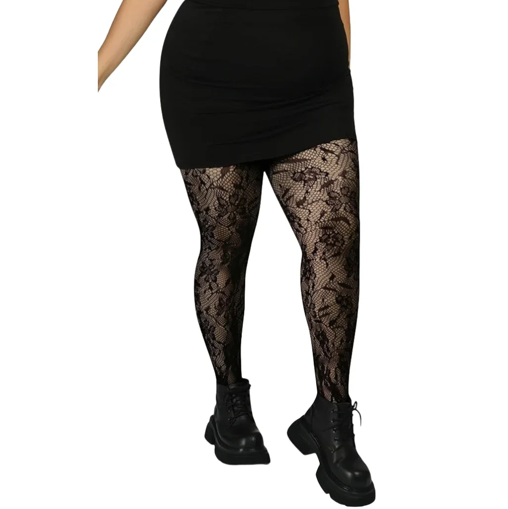 

Lenceria Sexy Bodystockings for Women Underwear Flower Fishnet Legging Black White Pantyhose Plus Size Tights