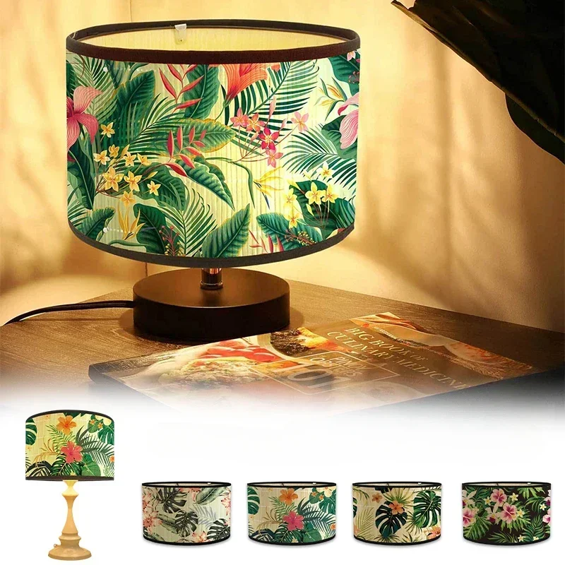 Vintage Bamboo Handmade Flower Printed Lampshades E27 Lamp Cover Bar Wall Cafe Table Lamp Light Cover Home Decor Art Chandelier