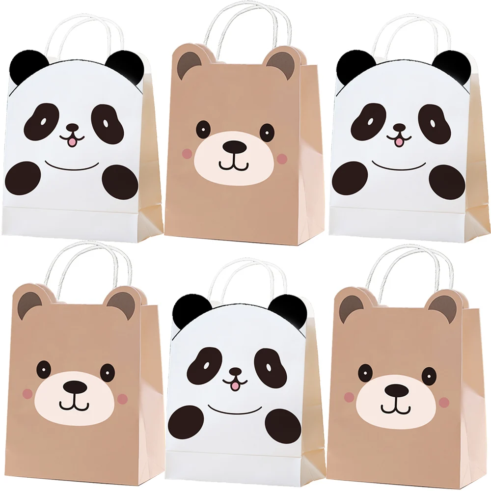6/12/24/48 Stuks Dieren Papieren Goodie Bags Met Handvat Panda Kat Beer Gift Bag Snoep Koekjes Zakken voor Party Decoraties Levert