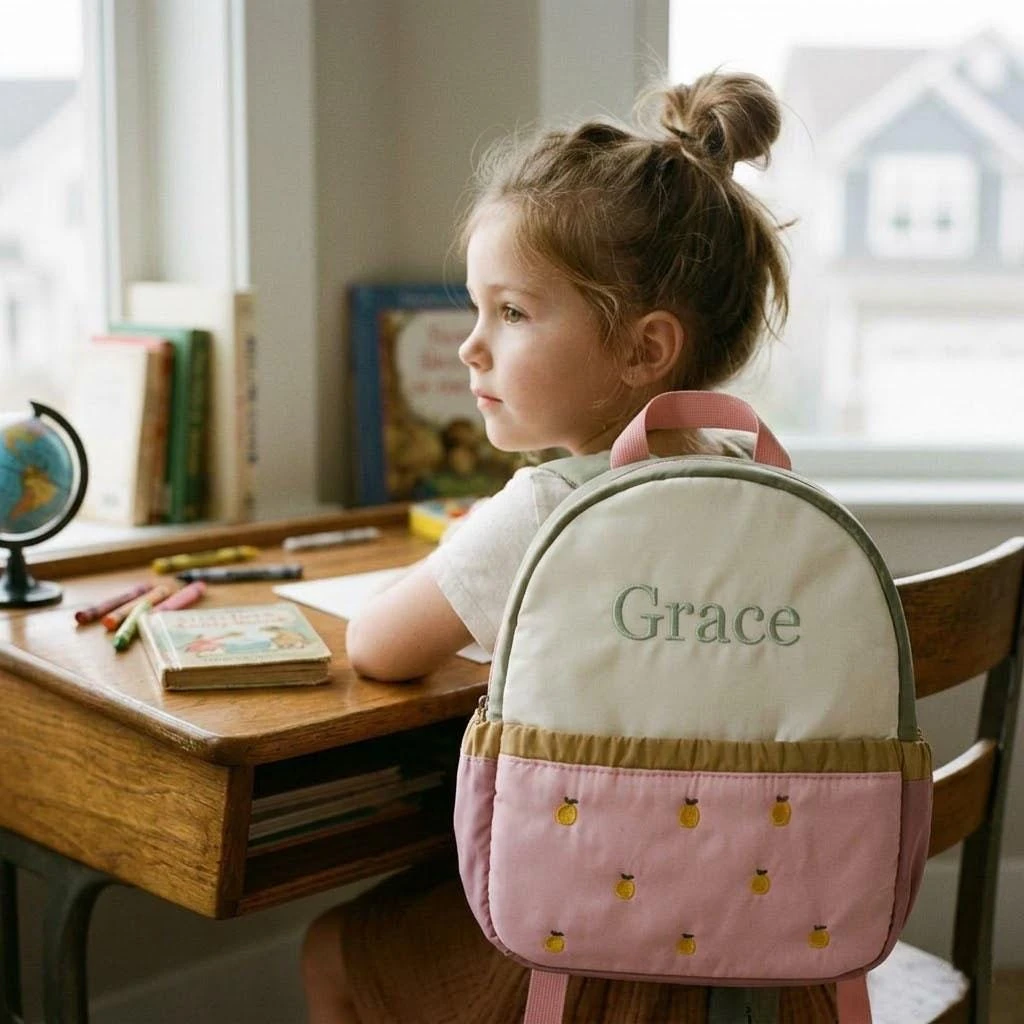 Personalized Name Kids Backpack Embroidered Vintage Aesthetic Quilted School Bag Custom Toddler Daypack Durable Polyester Gift