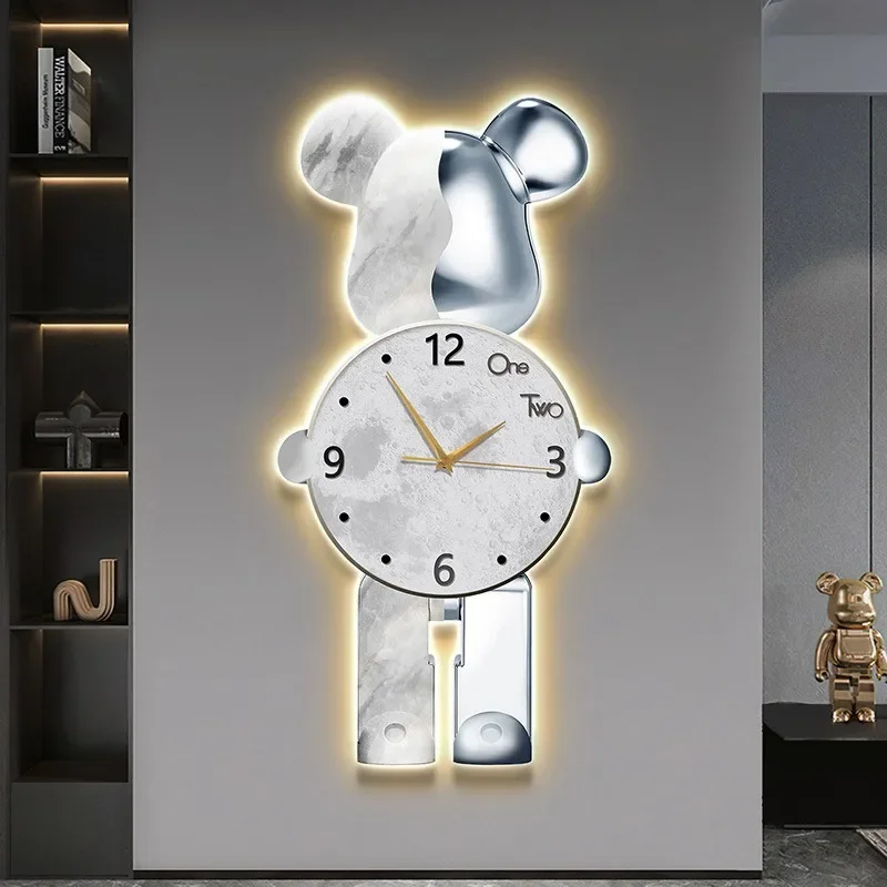 Modern Light Wall Clock Bear Large Led Clocks Wall Home Decor Crystal Silent Wall Watch Interior Lamp Living Room Decoration