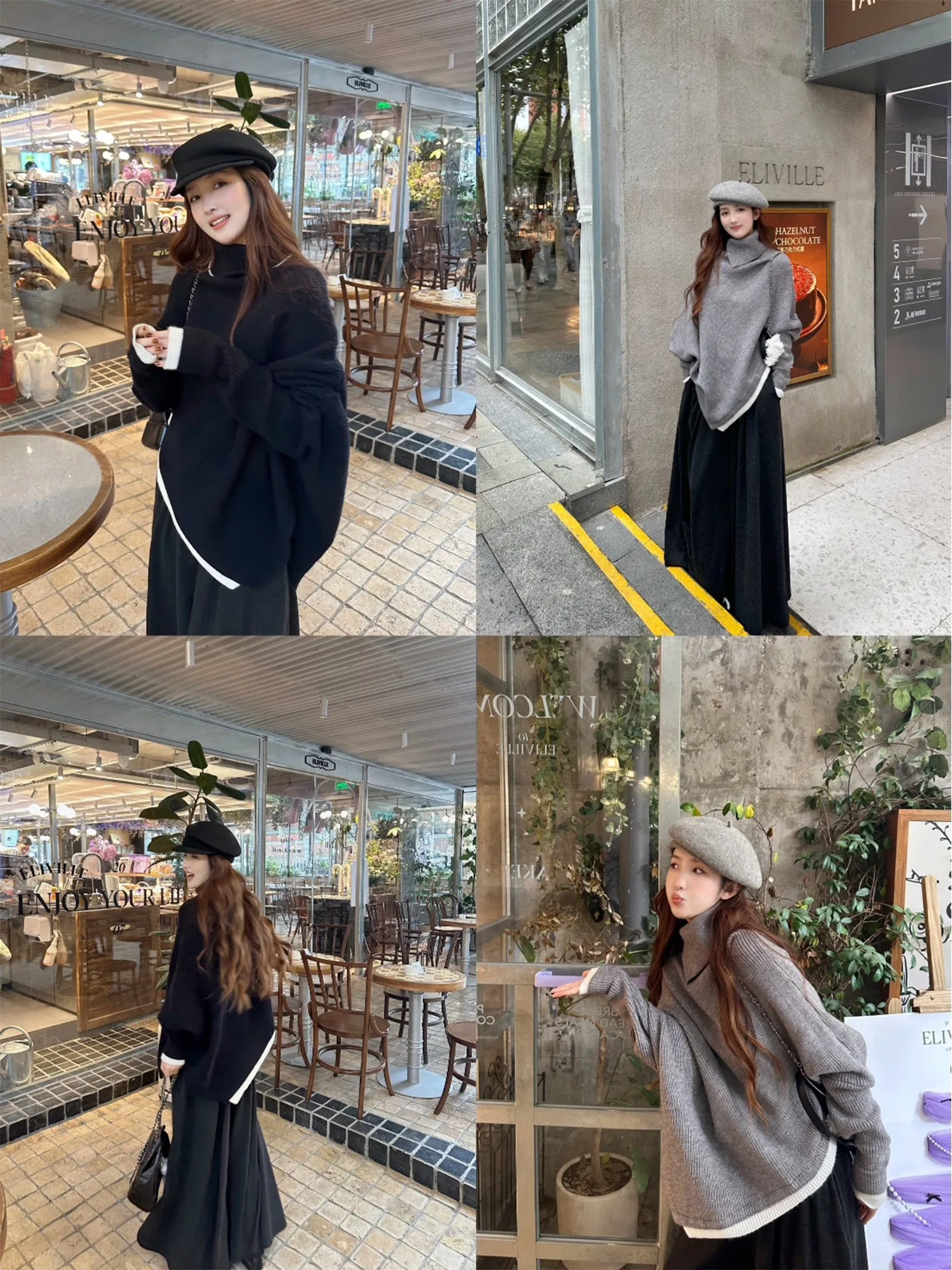 

Ele WANNANKE Wed Art Museum Sle Asymmetrical f High Collar Batwing Sve Cowl Ne Sweater Other Material 00%