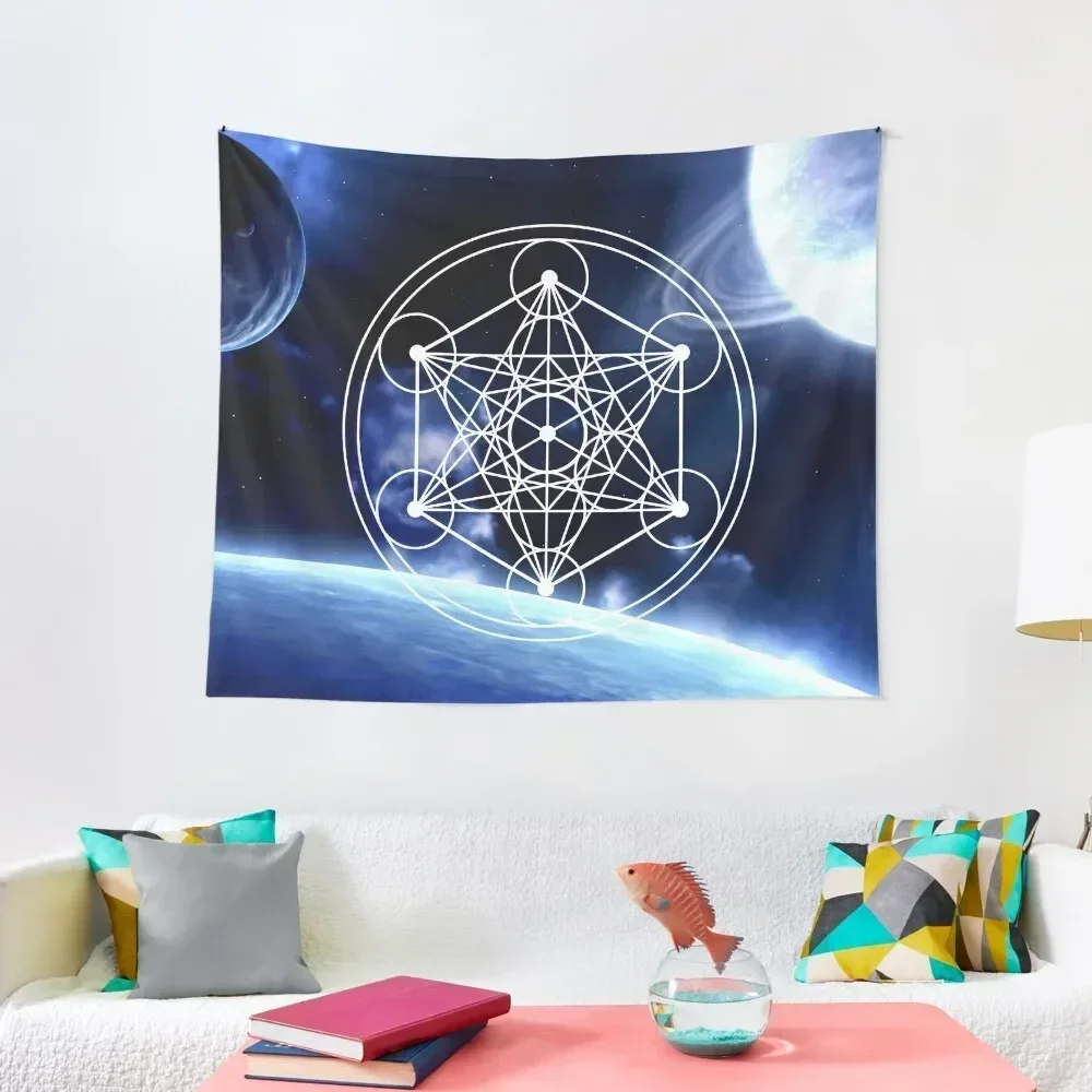 

Sacred Geometry Art. Metatron's Cube in Space Tapestry Bed Room Decoration Aesthetic Room Decor Tapestry