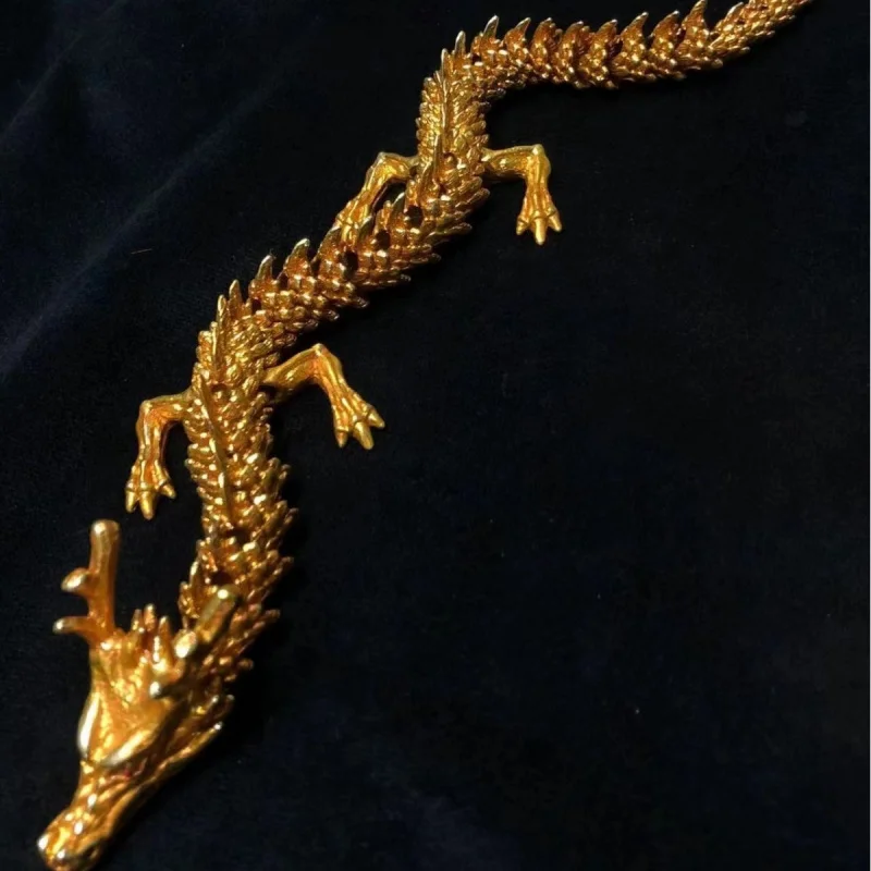 Antique Bronze Collectible: Movable Jointed , Green , Gilt Divine , Home Decoration, Zodiac Dragon Ornament