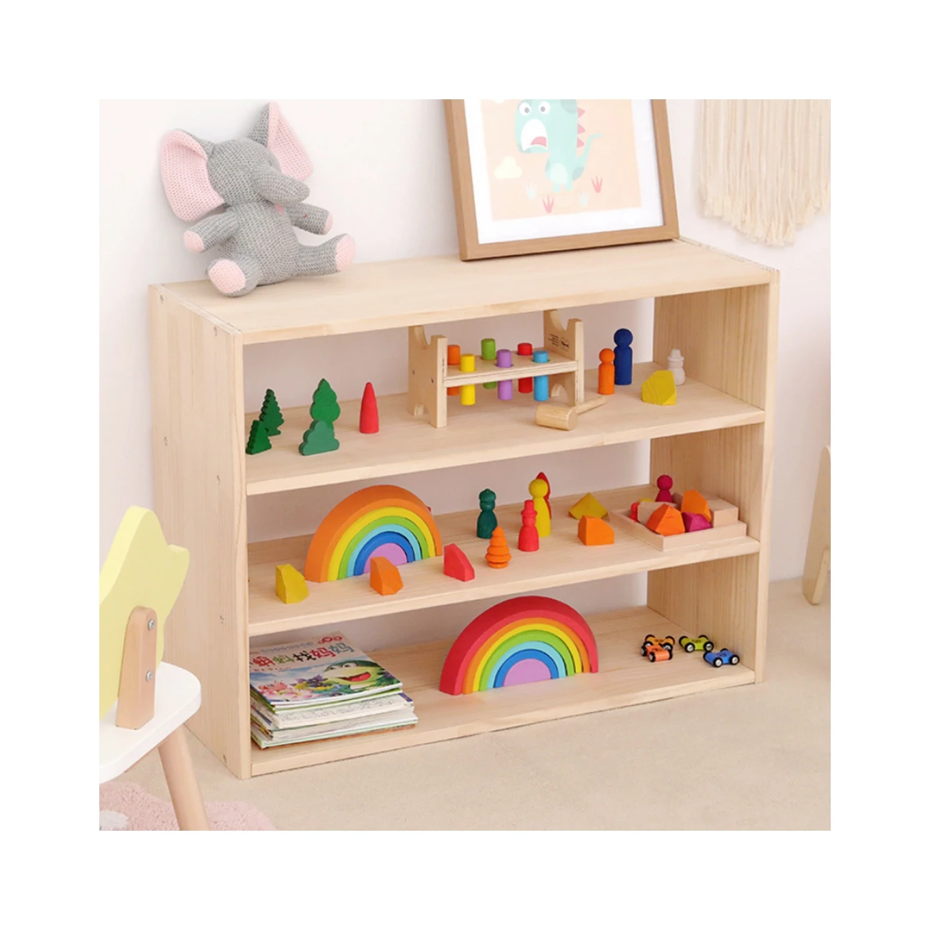 

Kindergarten Solid Wood Bookshelf Baby Room Finishing Cabinet Modern Minimalist Children's Room Toy Storage Rack Rack