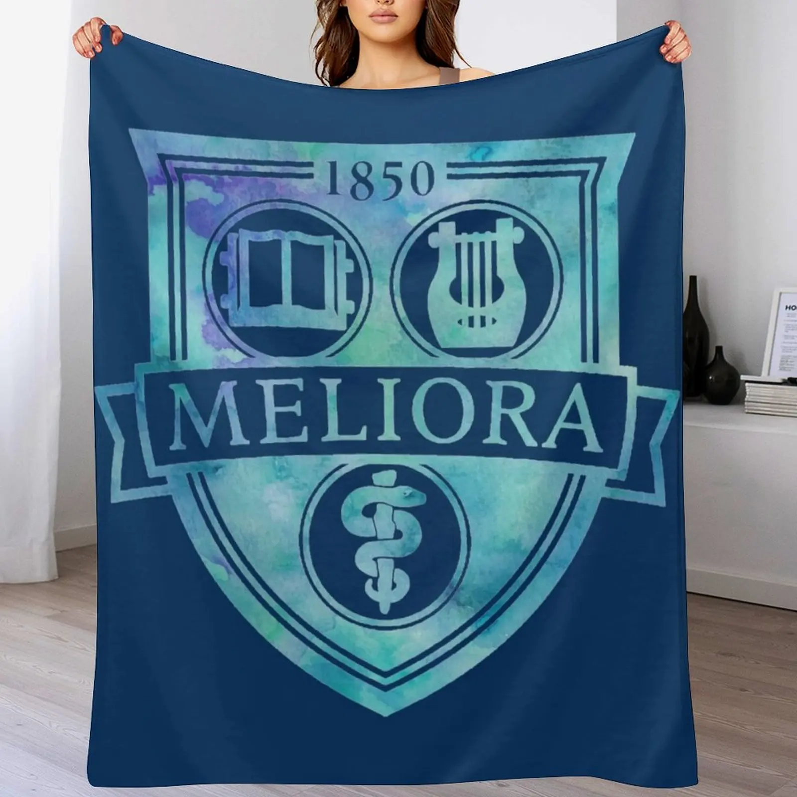 Meliora University of Rochester Watercolor Logo Design in Blue Throw Blanket Soft Big Picnic Bed Blankets