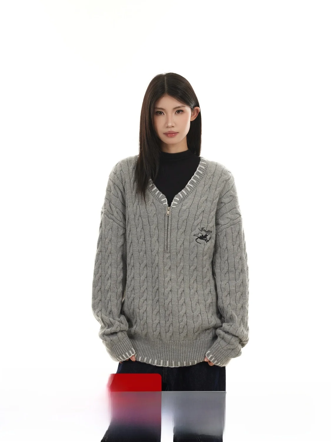 

MTTEAT Simple Knitted Sweater Women's Casual V-Ne Winter New Sle Versatile College Sle Outerwear Street Sle Loose Fit