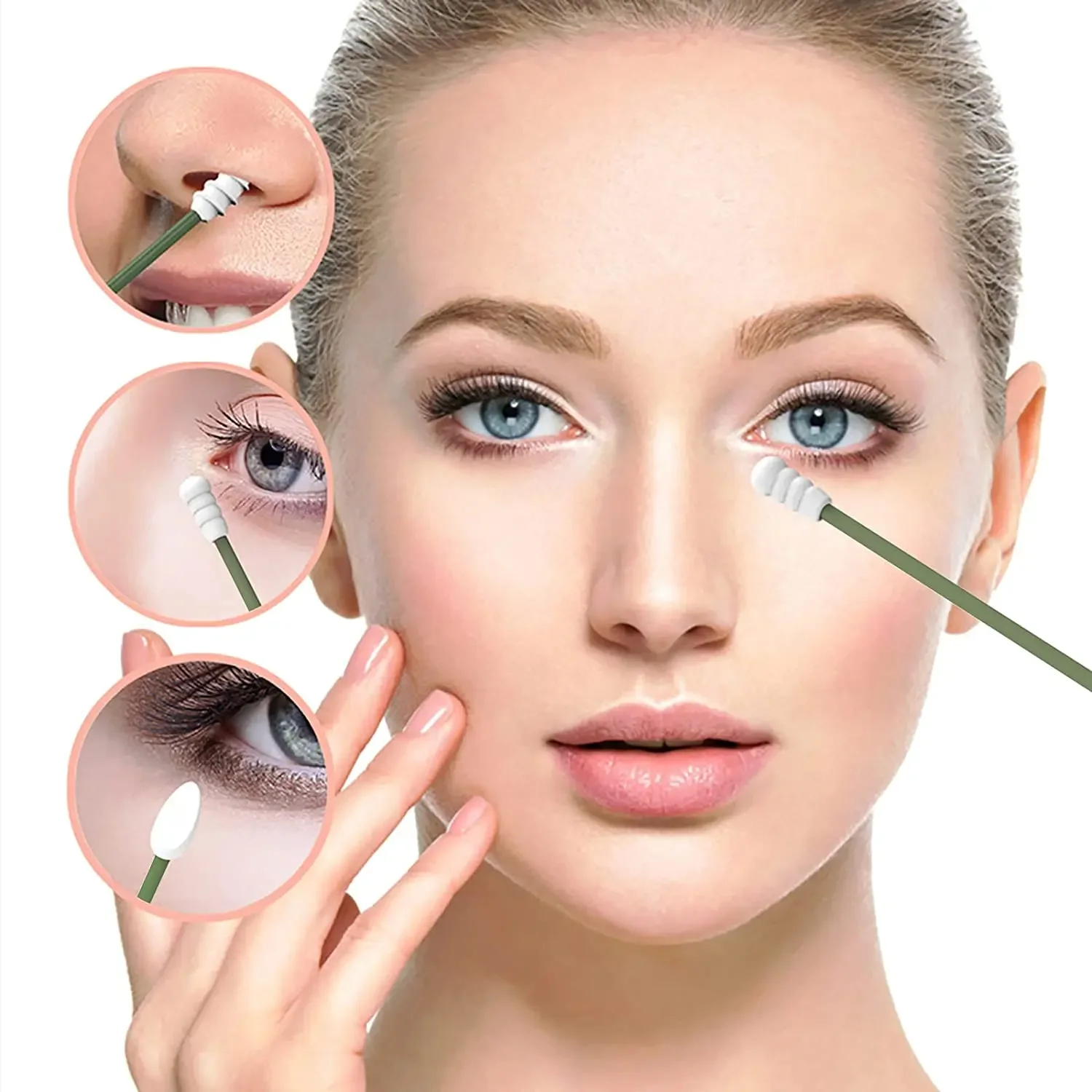 2 قطعة مسحات الأذن سيليكون قابلة لإعادة الاستخدام مع حافظة تنظيف الأذن مستحضرات التجميل سيليكون براعم مسحات العصي برأسين لتنظيف ماكياج