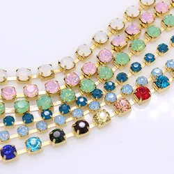 SS28 SS38 1Yard Mocha Opal Glass Crystal Rhinestones Cup Chain Far Mat K9 Glass Golden Base Trim For DIY Garment Bags Decoration