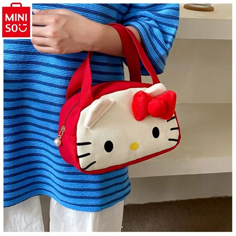 

MINISO Sanrio Cartoon Hello Kitty Kuromi Canvas Handbag Student Cute Large Capacity Storage Shoulder Bag