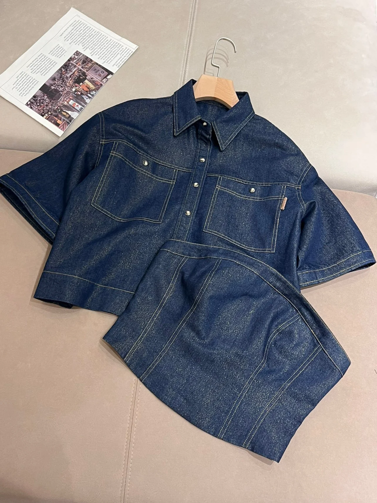 Denim short sleeved fashionable casual set of clothes