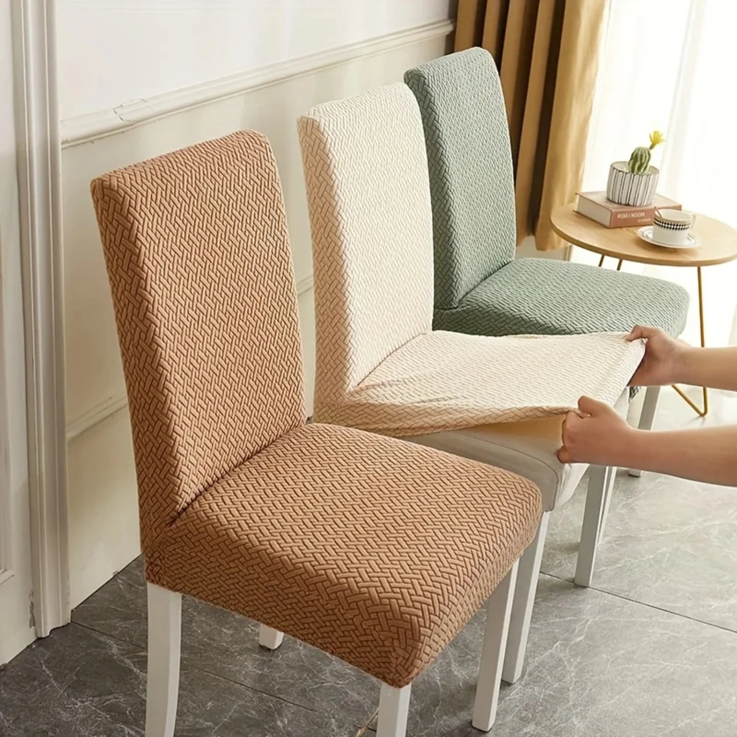 Soft and Elegant 1Piece Jacquard Dining Chair Cover - Elastic, Dustproof Slipcover for Chair Seat - Suitable for Dining Room and