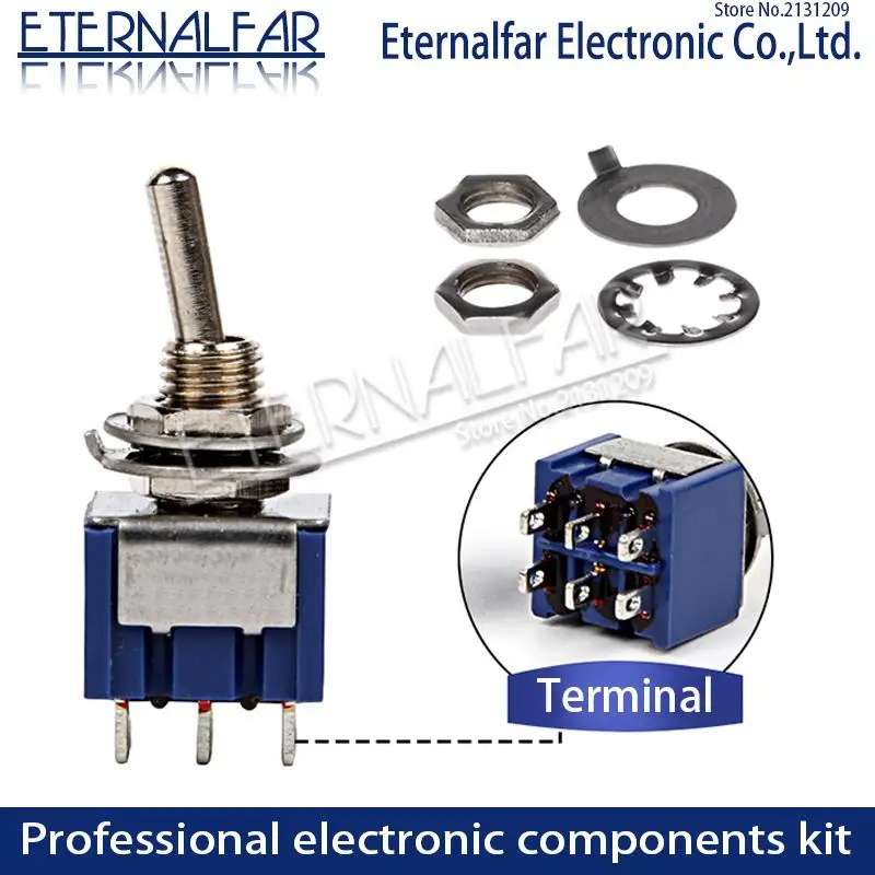 SPDT-Interruptor de palanca de enclavamiento DPDT, 6MM, MTS-102 5A 6A 125V 3A 250 AC Mini 3 6PIN ON-OFF-ON, luces basculantes, motores