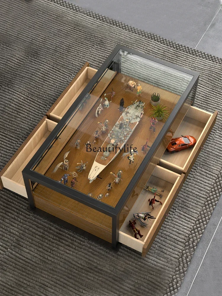 1z. Vetrina moderna per tavolino da caffè in vetro creativo multifunzionale per la casa di piccoli appartamenti