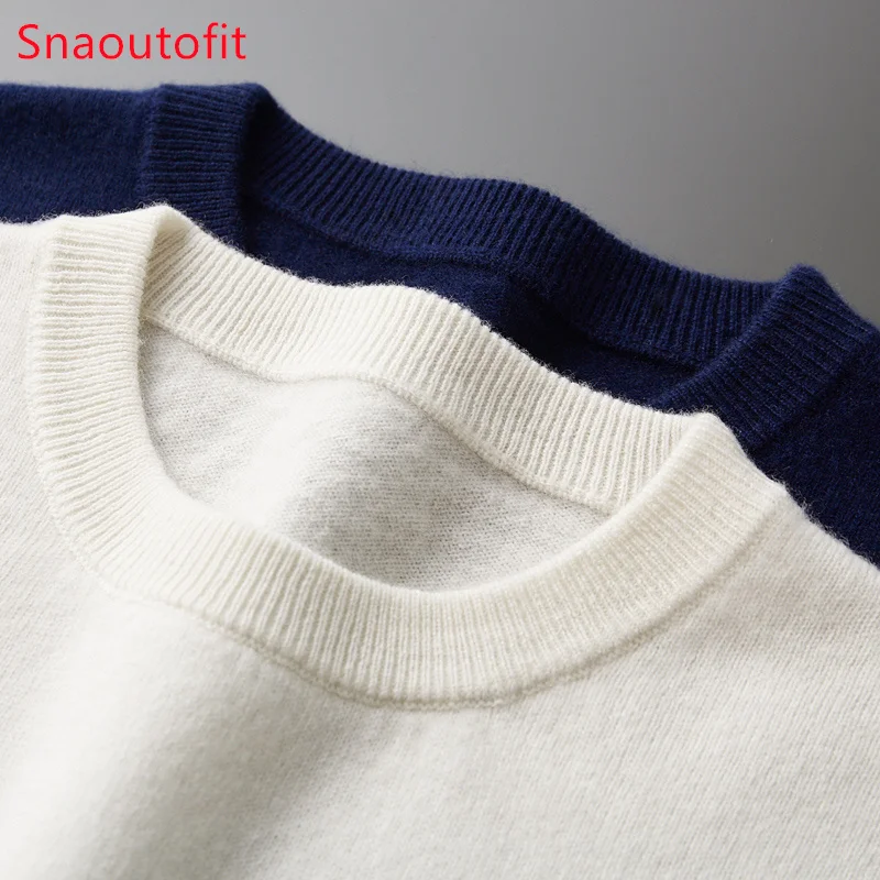 Men\'s New 100% Pure Wool Sweater O-neck Navy Style Striped Top Spring and Autumn Loose Youth Business Casual Cashmere Sweater