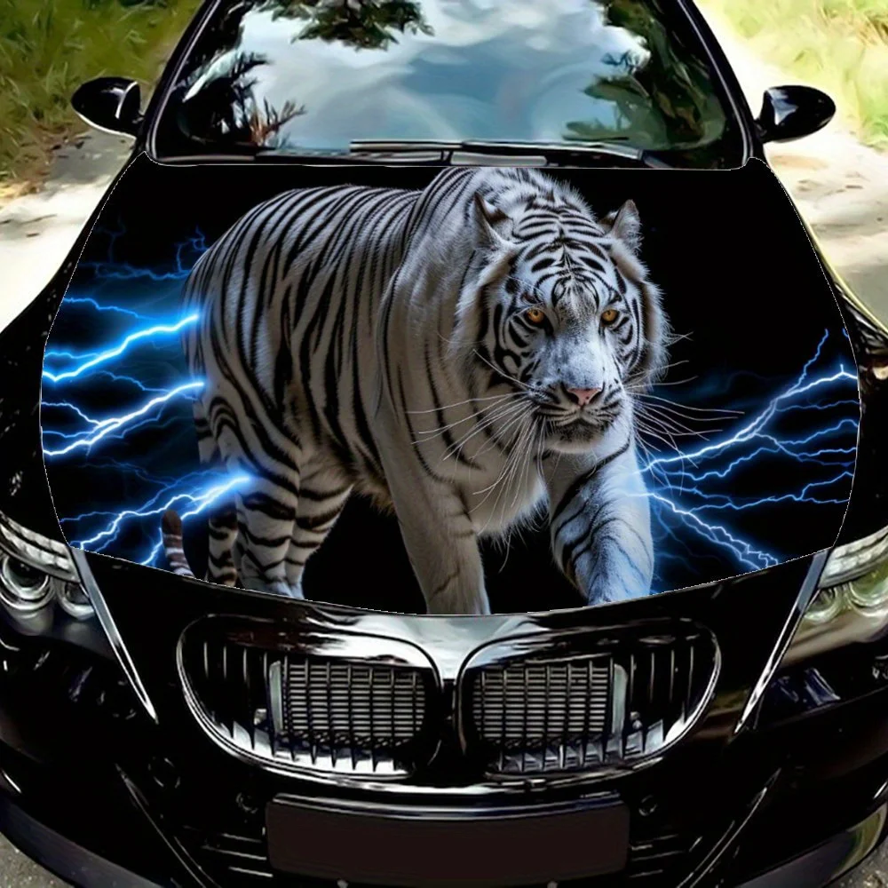 

Thunder in The Night, White Tiger Car Hood Wrap Color Vinyl Sticker Truck Graphic Bonnet Auto Accessories Decoration Decal Gift