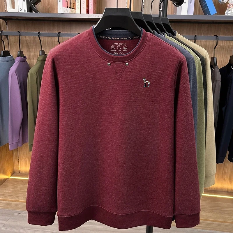 Designer-Marken-T-Shirt für Herren, neu, Herbst, einfarbig, langärmelig, O-Ausschnitt, Basic-Pullover, stylisch, vielseitig, Herrenbekleidung – Detail 5