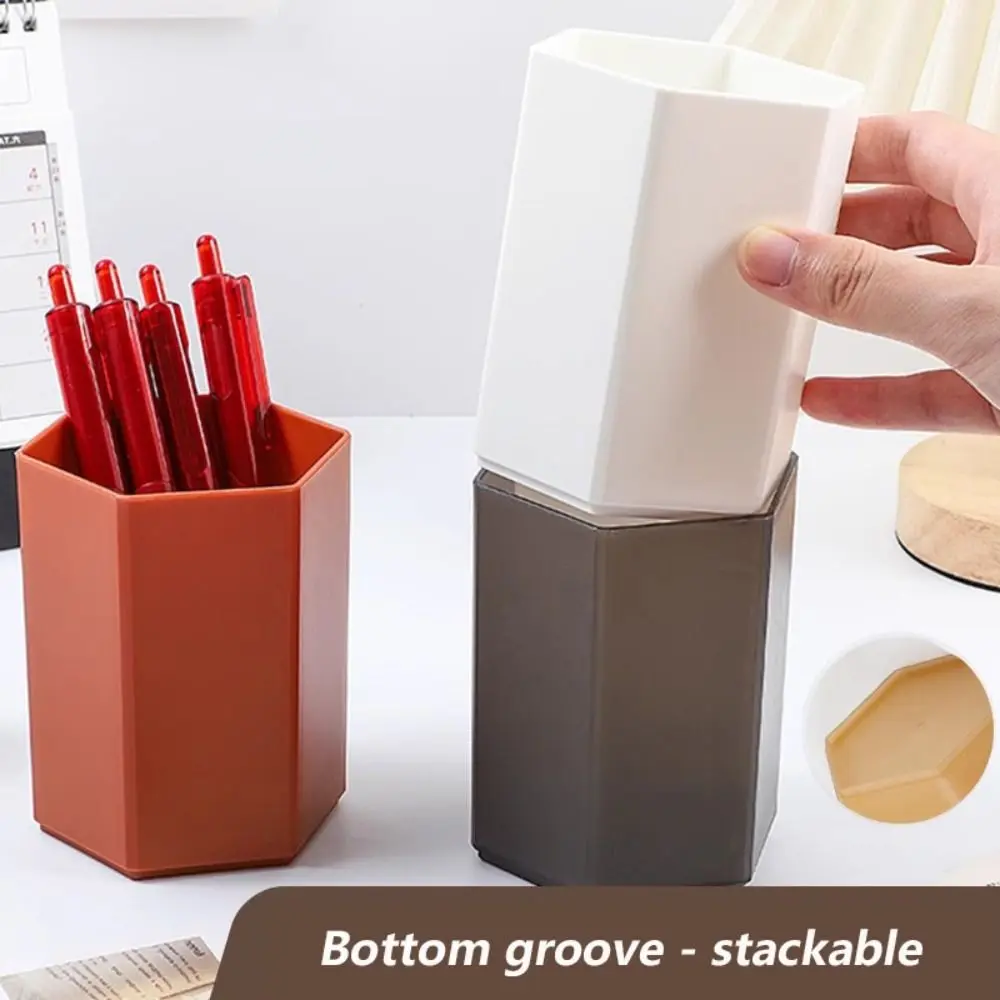 Dirt-resistant Hexagonal Design Pen Holder Large Capacity Plastic Stationery Pen Barrel Pencil Storage Box School Office