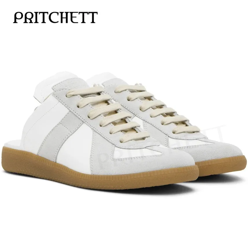 White and Gray Replica Sneakers Fashion Stitching Colorblock Lace-Up Round Toe Rubber Midsole Casual Comfortable Men\'s Shoes