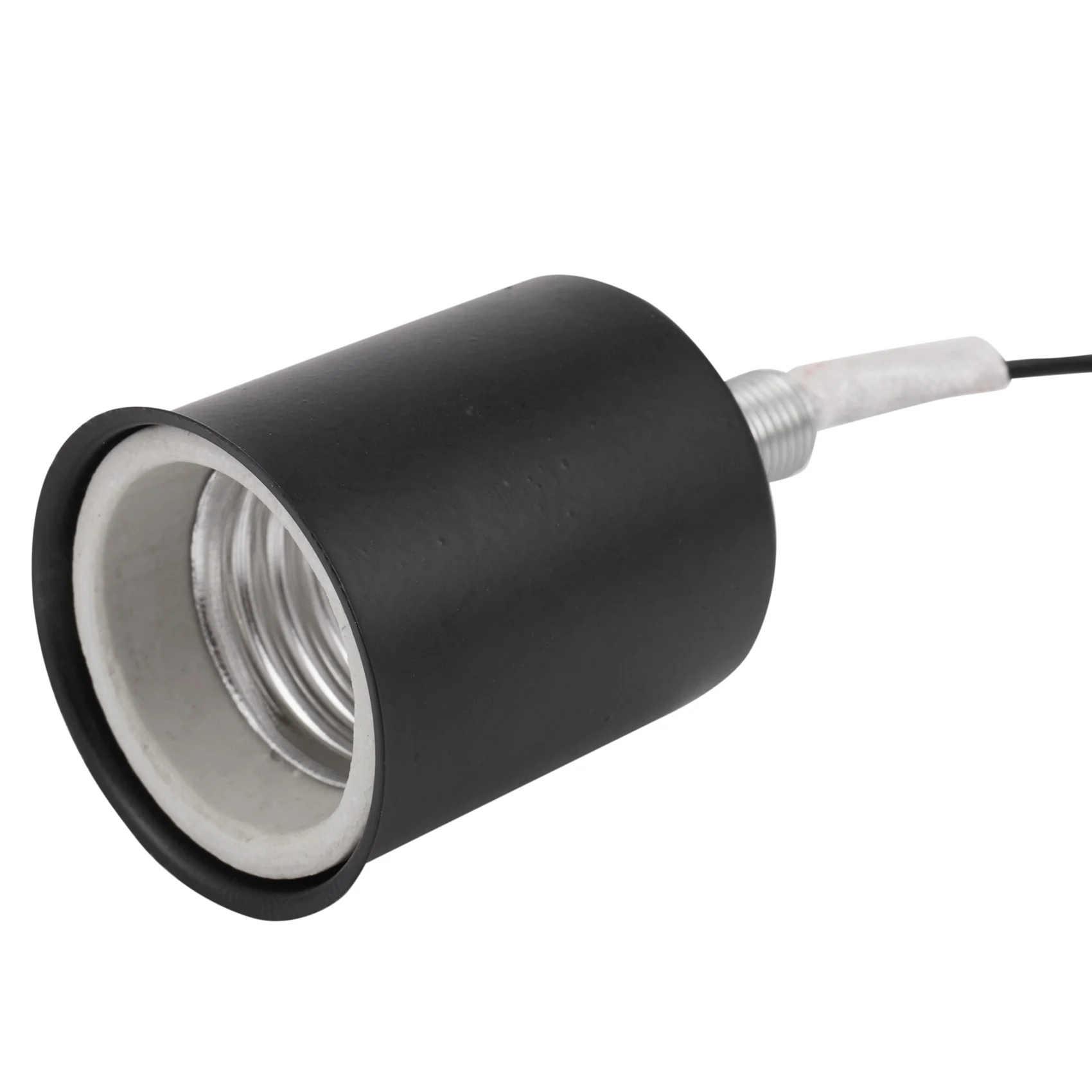 Base de parafuso cerâmica Lâmpada LED redonda, Suporte do soquete da lâmpada, Suporte da lâmpada do metal do adaptador com fio, Preto E27