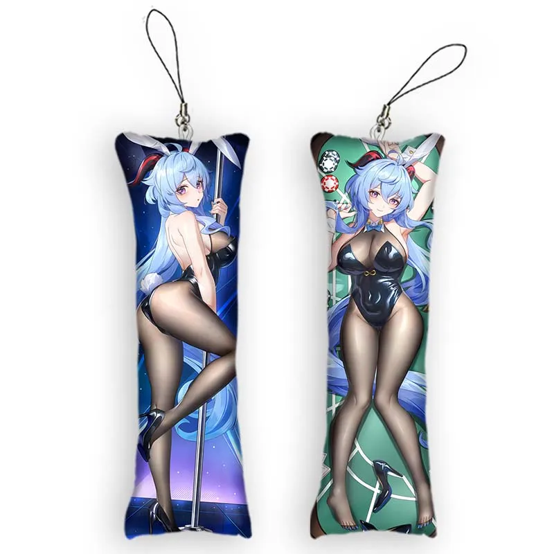 Anime Keychain Genshin Impact Ganyu Cartoon Mini Dakimakura Pendant Print Hanging Ornament Cute Otaku Small Body Pillow Pendants