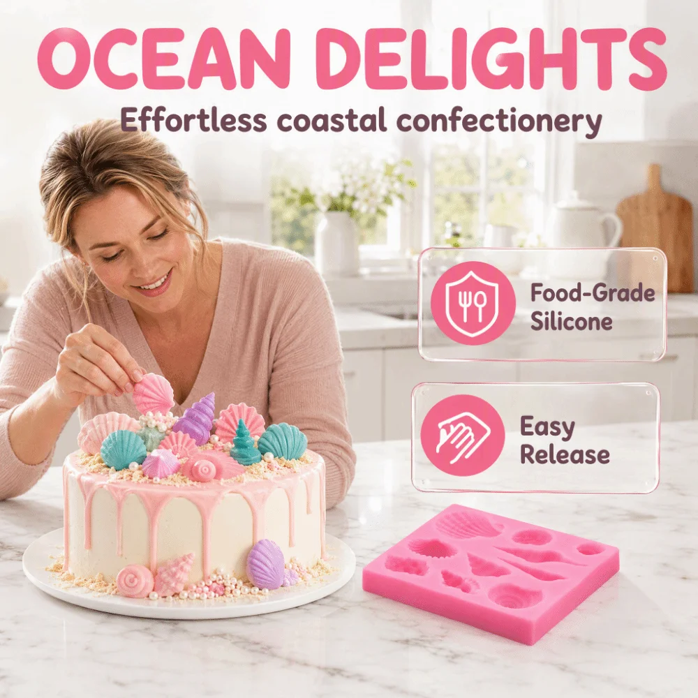 Liquid Silicone Conch Shell Fondant Mold Easy Cleaning Dishwasher Friendly Seashell Mold Nonstick Chocolate Making Mold