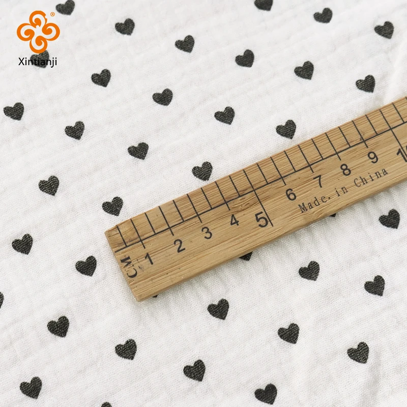 50X135cm Wide Double Gauze Fabric By Half Meter 100% Cotton, 2 Layers Muslin Fabric Soft Lightweight Crinkle Dot Heart Material