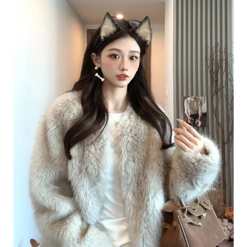 لونين تقليد فرو الثعلب المرأة الفراء المتكاملة معطف قصير الراقية صديقة للبيئة نماذج الشتاء النسائية الجديدة