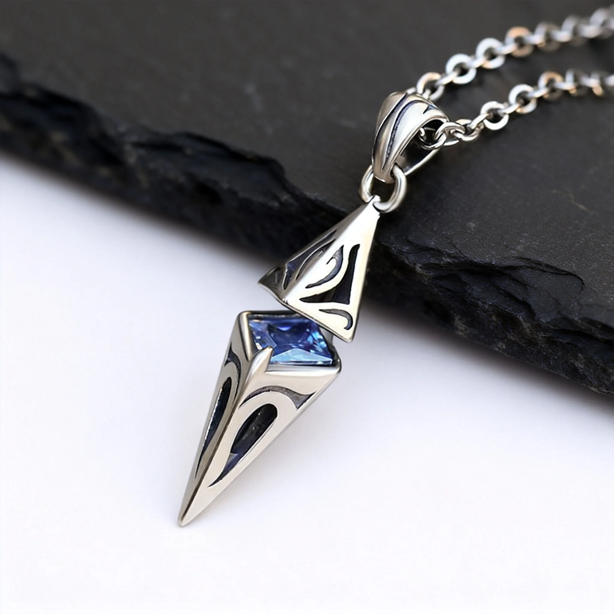 Stylish Blue Stone Necklaces for Men Women,Stainless Steel Geometric Pendant Collar,Valentine\'s Birthday Party Gift for Him