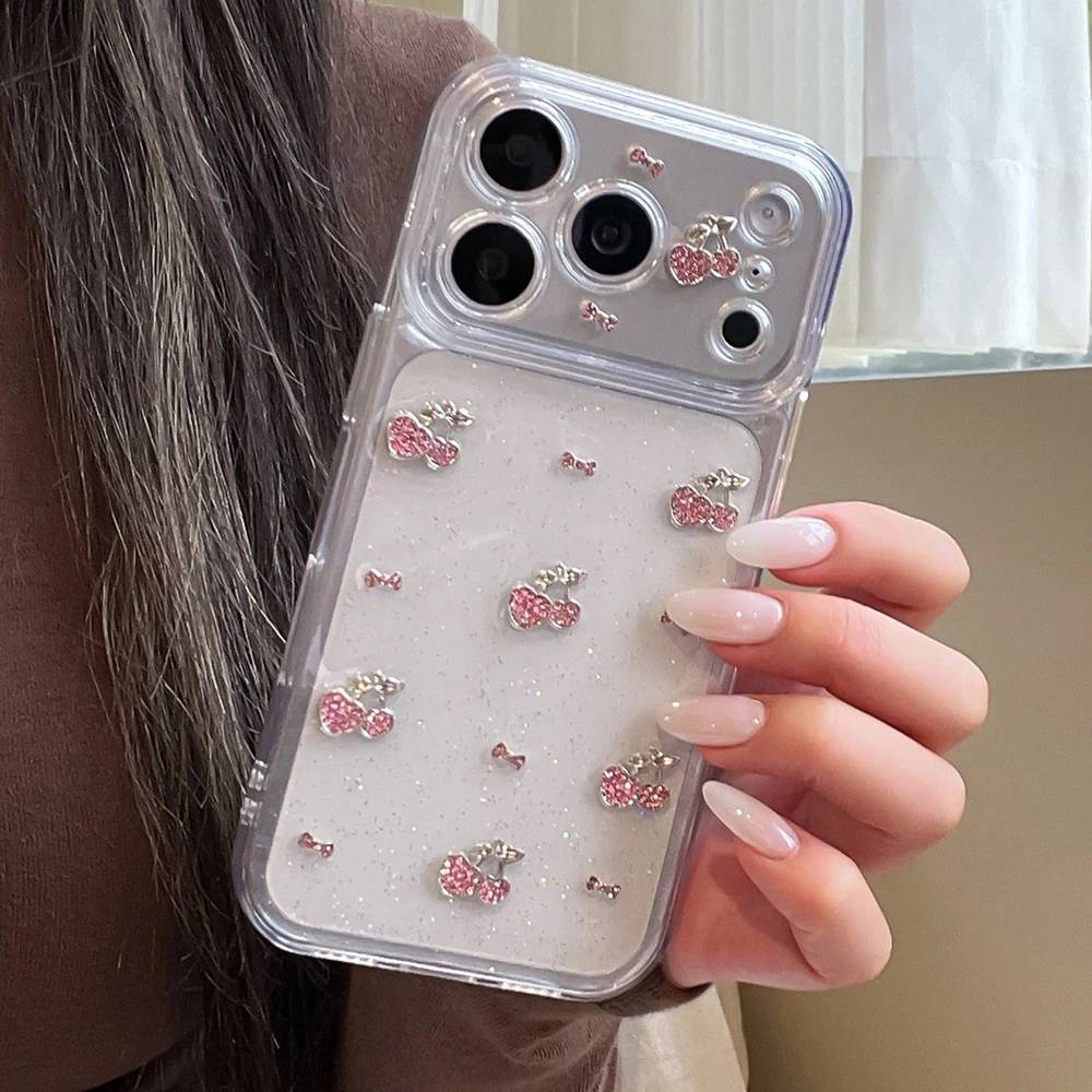 Cute 3D Diamond Cherry Clear Glitter Bling Shockproof Phone 