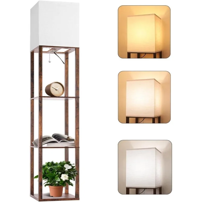 

Floor Lamp with Shelves, Modern Standing Shelf Lamp with 3 CCT LED Bulb and White Shade for Living Room Bedroom and Office Deco-