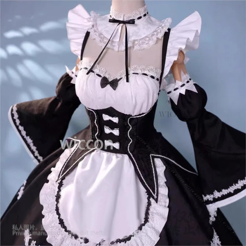 Anime Rem Ram Maid Dress Re:zero Kara Hajimeru Isekai Seikatsu Cosplay Thin Costumes Full Set Gorgeous Wigs Women Customized