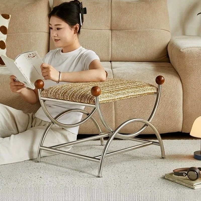 French retro door shoe changing stool, metal soft bag pedal small sofa stool, dressing stool small apartment stool