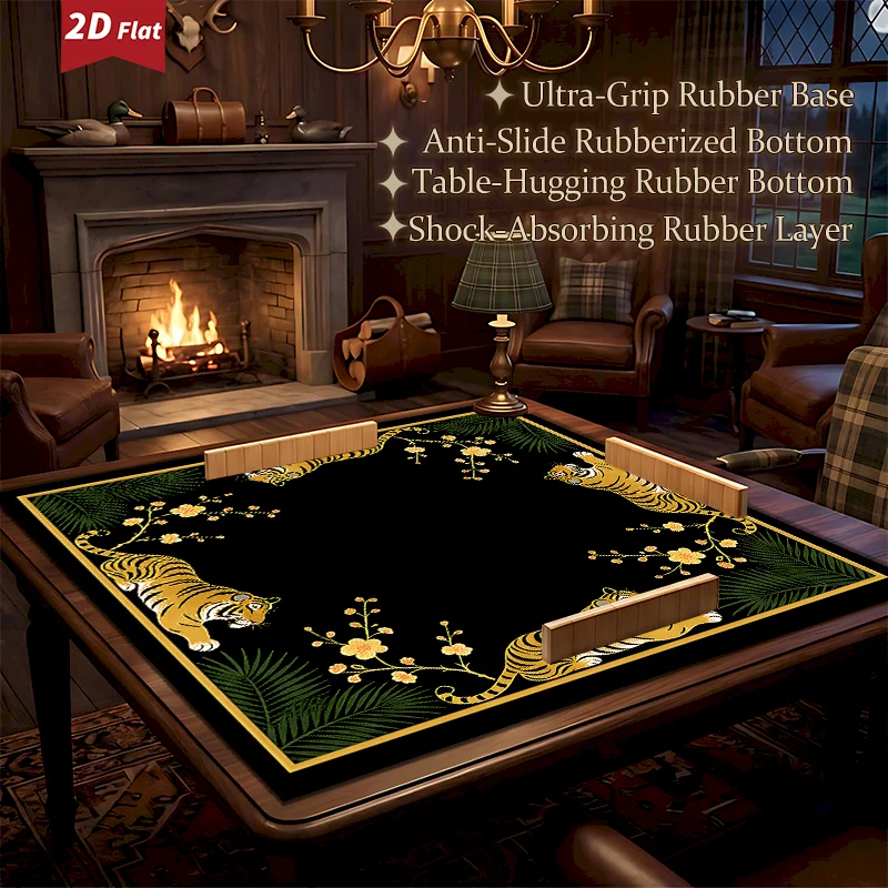VIKAMA Black Tiger Plum Blossom Mahjong Table Mat Retro Animal Printed Table Carpet Silent Anti Slip Carpet Home Decoration