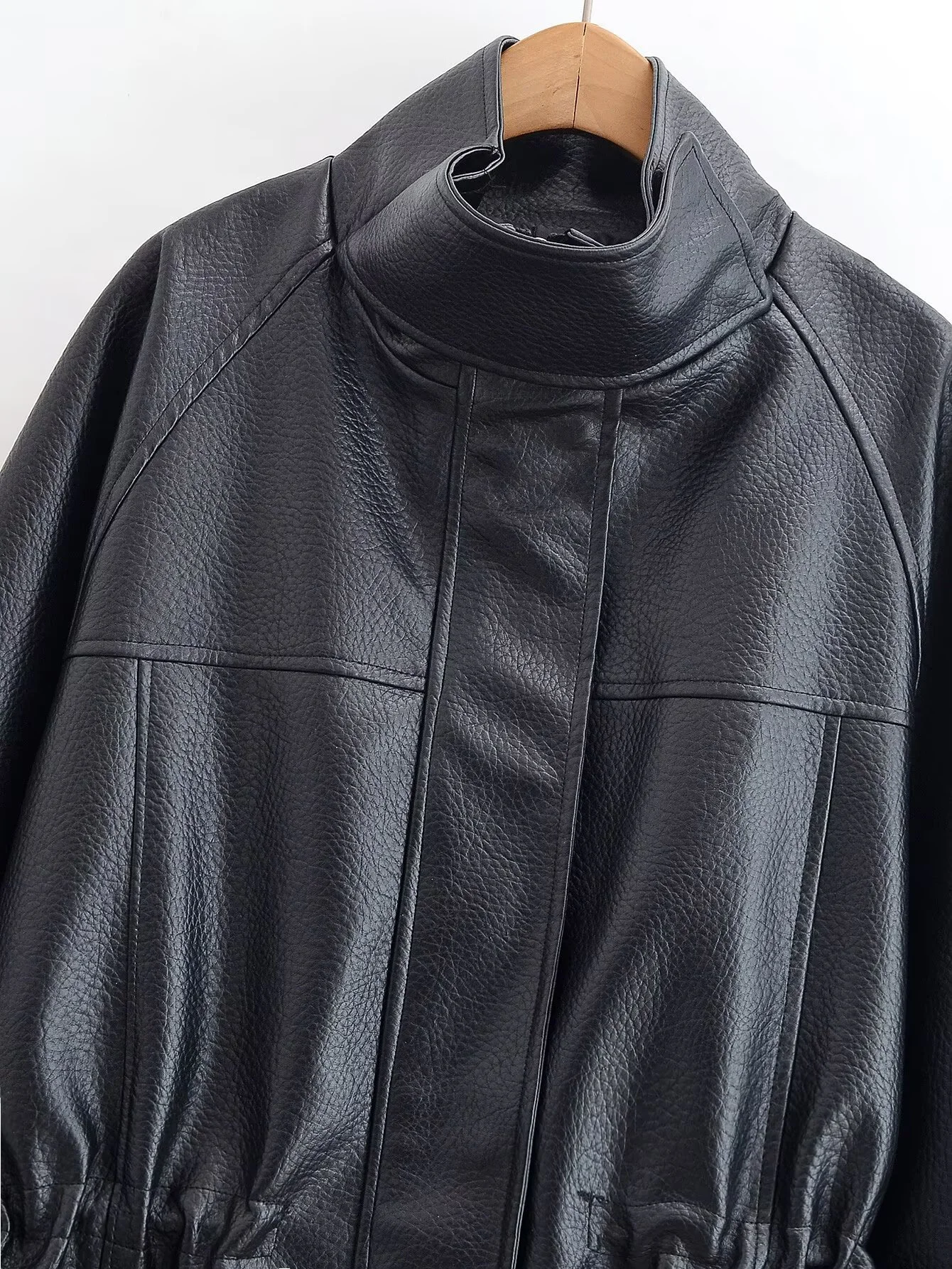 2025 invierno nueva mujer Retro Casual moda Simple versátil suelta cintura ajustable cuello alto CX chaqueta de cuero