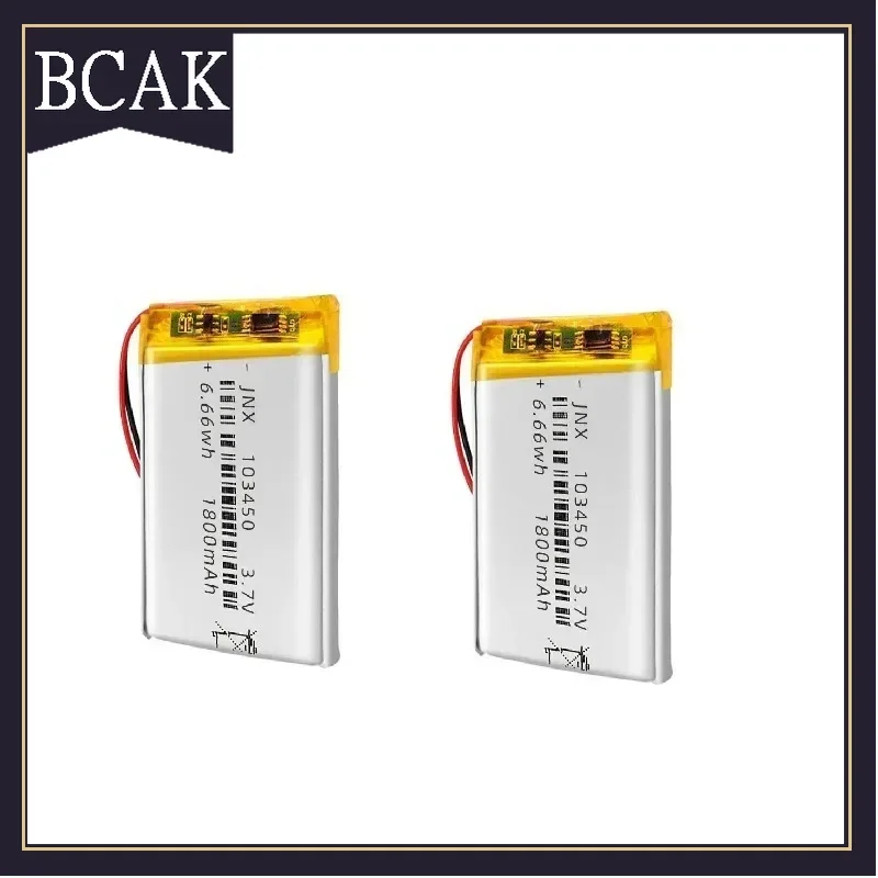 103450 3.7V 2000mAh BCAK Style Polymer Lithium Rechargeable Battery JST PH 2.0mm 2pin plug for Camera GPS navigator  Bluetooth H