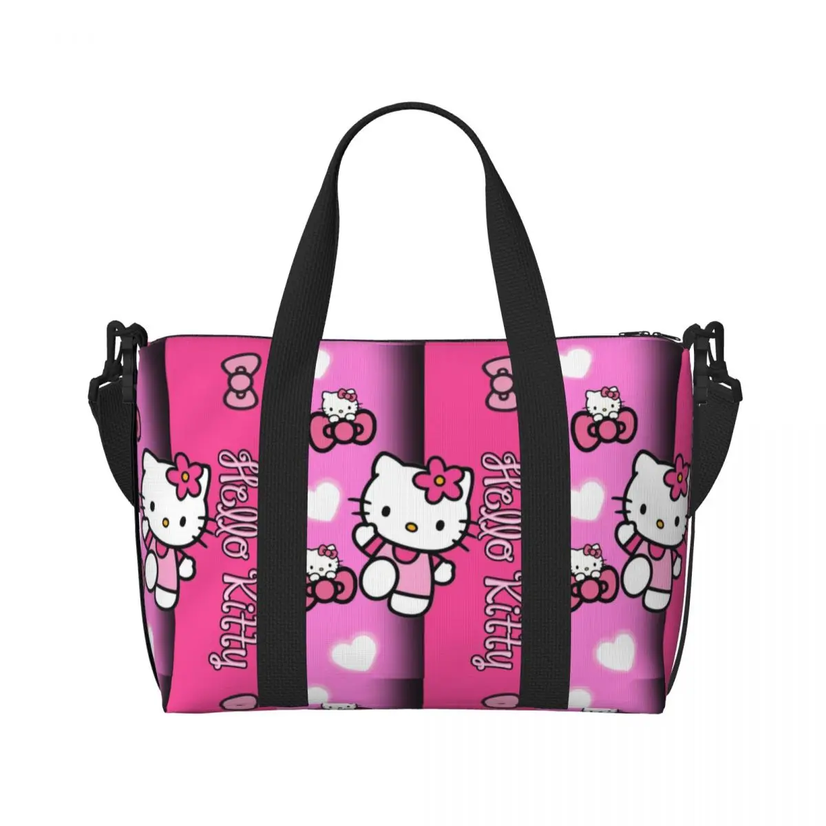 Custom Hello Kitty Tote Bag Women Large Capacity Kitty White Gym Beach Shoulder Travel Bag