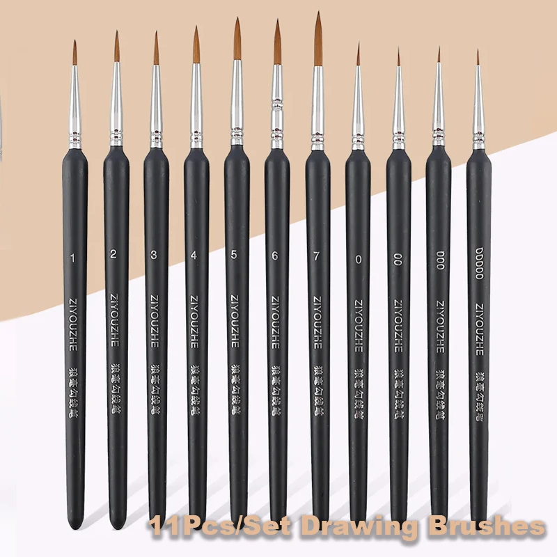 11Pcs/Set Miniature Paint Brushes Art Detailing Writing Drawing Brushes For Gouache Oil Watercolor Craft Painting Tools Supplies