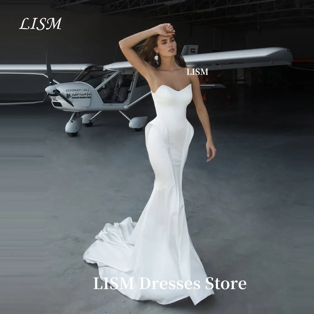 

LISM Sweetheart Mermaid Elegant Wedding Dresses Silk Satin Long Simple Bridal Gowns Customized Corset Back robe de soirée