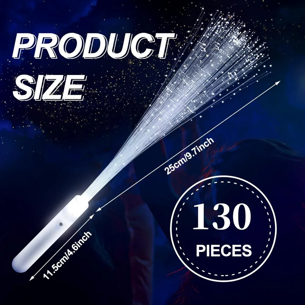 130 PCS Fiber Optic Wands for Wedding Bulk White Glow Stick LED Sparklers Fireworks Light Rod Party Favor,Bulk White Glow Sticks