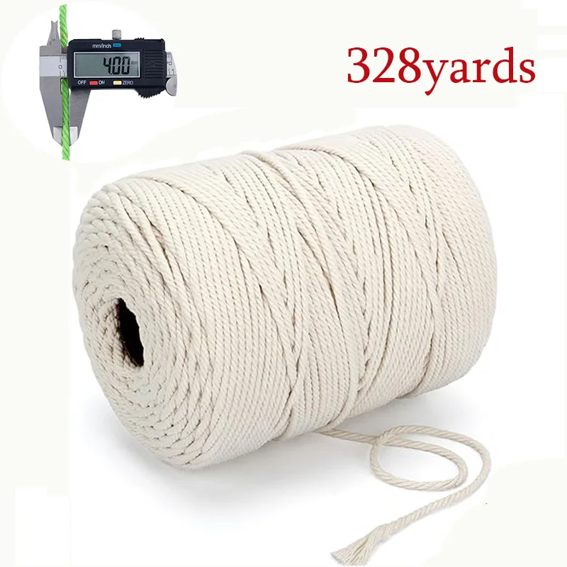 Macrame Cord 4/3mmx328Yards Beige Macrame Rope Cotton Cord Wall Hanging Plant Hangers Crafts Knitting Christmas Wedding Decor