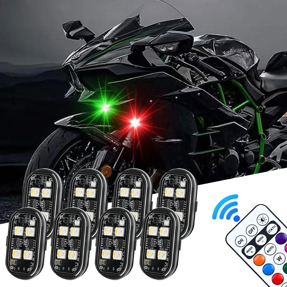 

1/2/4/6/8 in 1 Motorcycle Led Mini Rechargeable Aircraft Airplane Strobe Signal Light Colorful Anti-collision Warning Tail Lamp