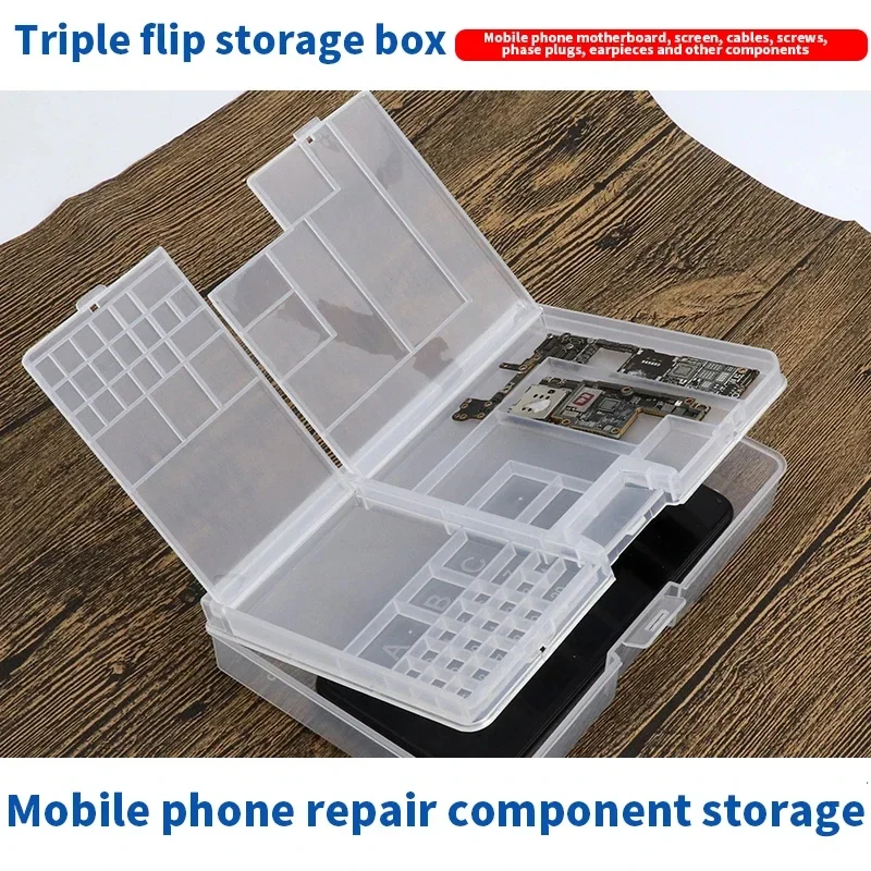 OSS Three-fold Storage Box for Electronic Components Mobile Phone Parts Screws Small Accessories Repair Storage Box Tools